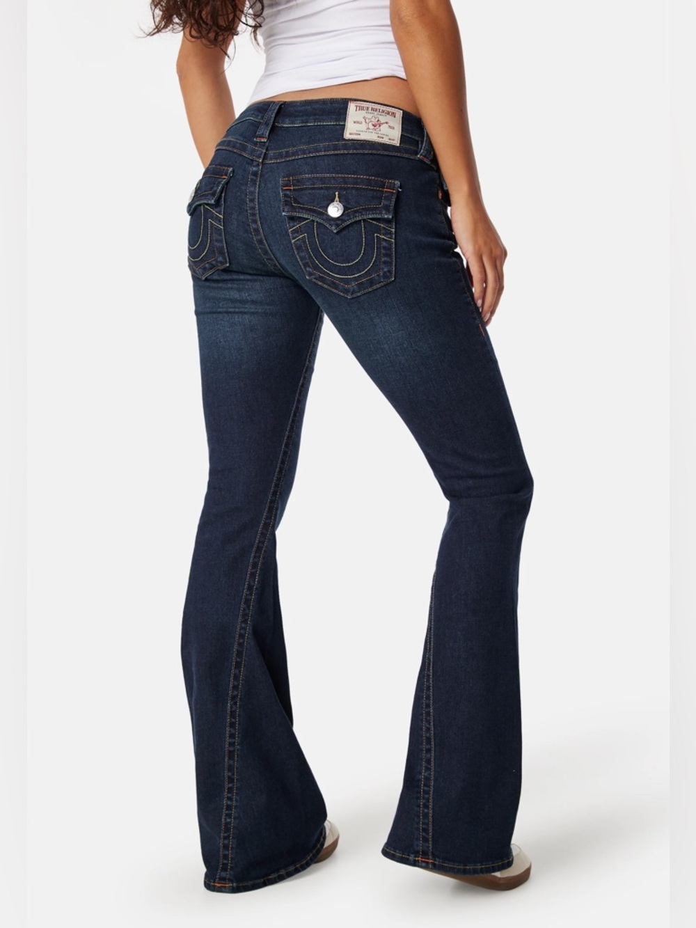 True Religion Joey Low Rise Flare Jeans Dark Blue Denim Distressed y2k 00s - Picture 1 of 14